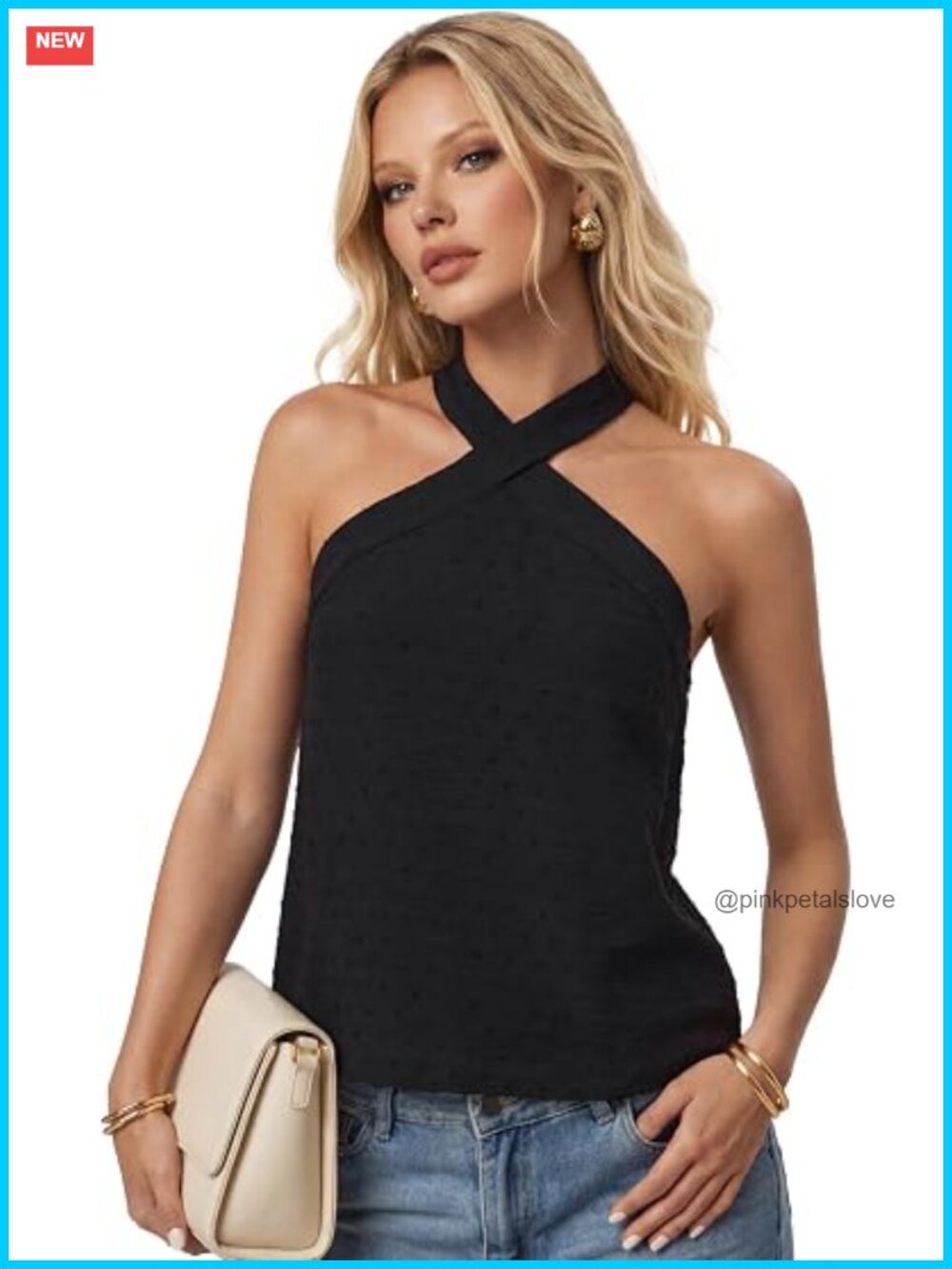 Women's Tie Back Criss Cross Halter Swiss Dot Sleeveless Tank Top